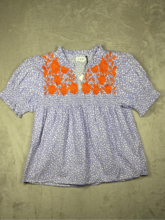 THML Tops - NWT THML Floral Embroidered Purple Orange White Short Puff Sleeve Blouse Small